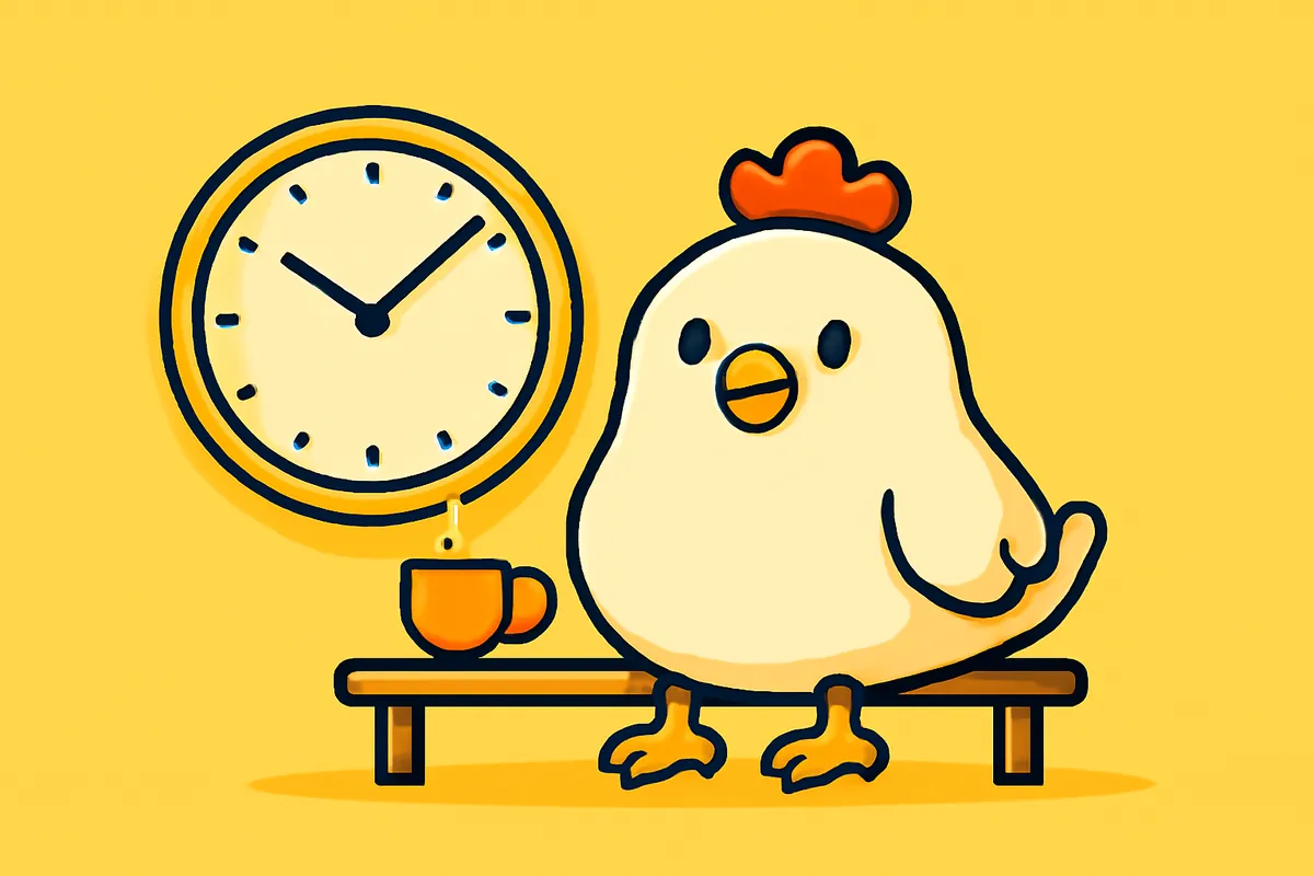 Illustrazione: pausa programmata dal gioco con tazza di tè e orologio